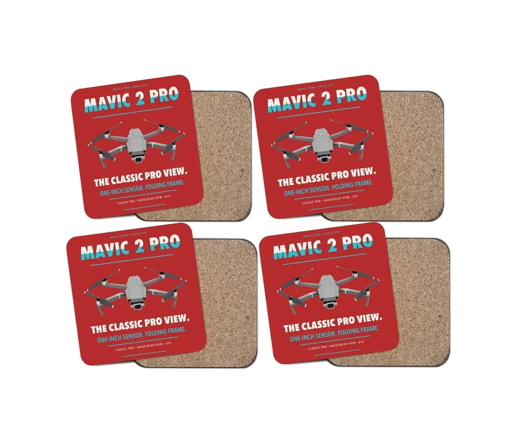 DJI Mavic 2 Pro design on red 4 pieces set coaster