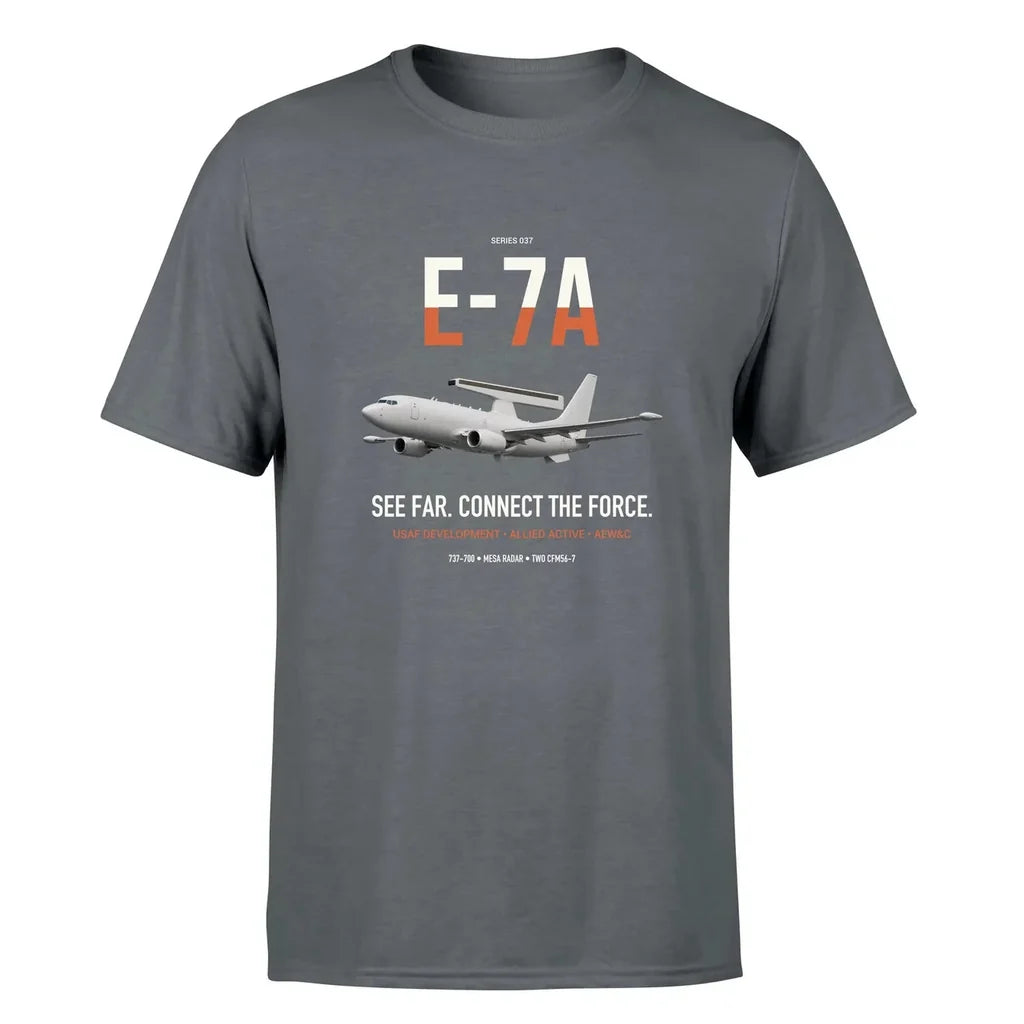 E-7A Wedgetail design on gray double-side t-shirt, single-side print