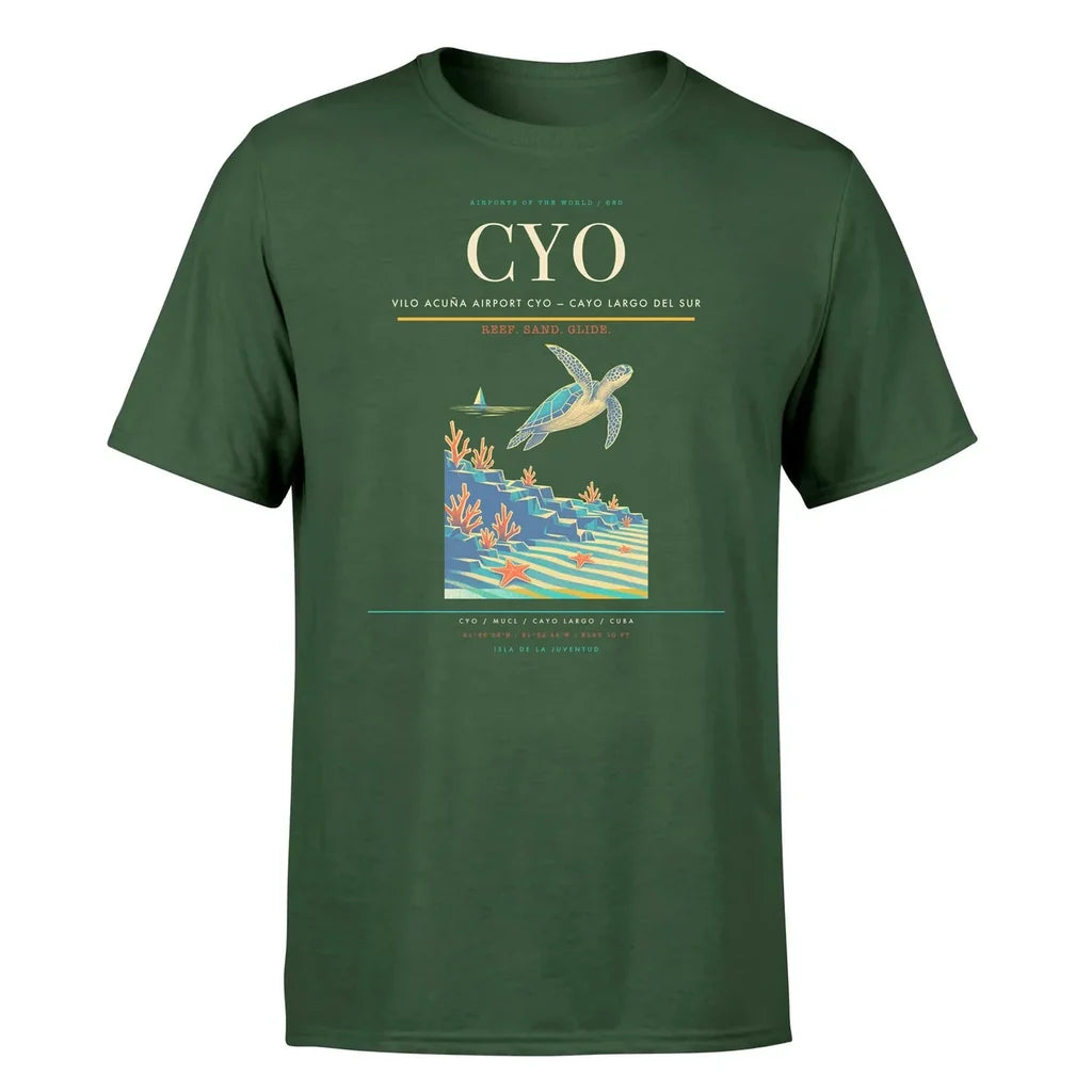 Vilo Acuña Airport (CYO) T-Shirt single-side front print in Dark Green | vilo-acuña-airport-cyo-double-side-t-shirt