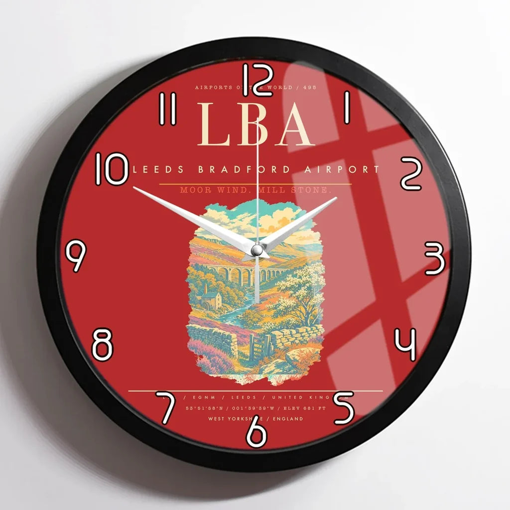 Leeds Bradford Airport LBA Wall-Clock Framed - Red