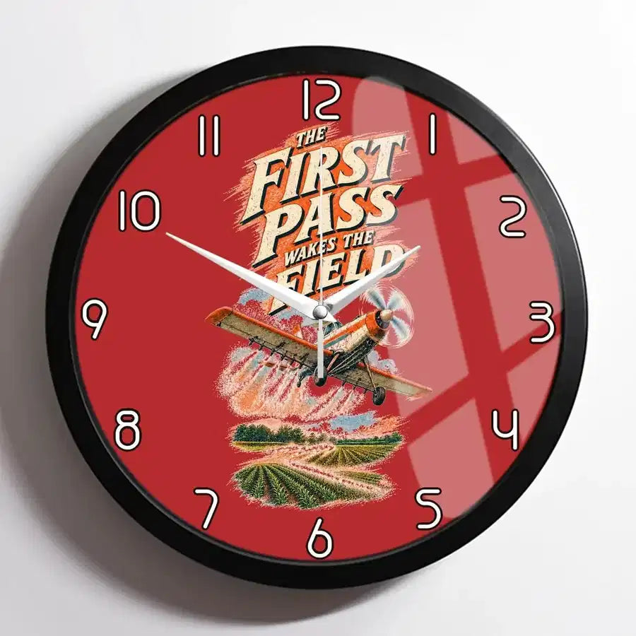 The First Pass Wakes The Field design on red framed wall clock