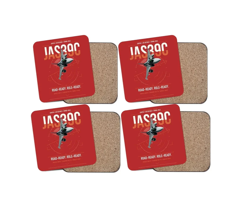 Saab JAS 39C Gripen design on red 4 pieces set coaster
