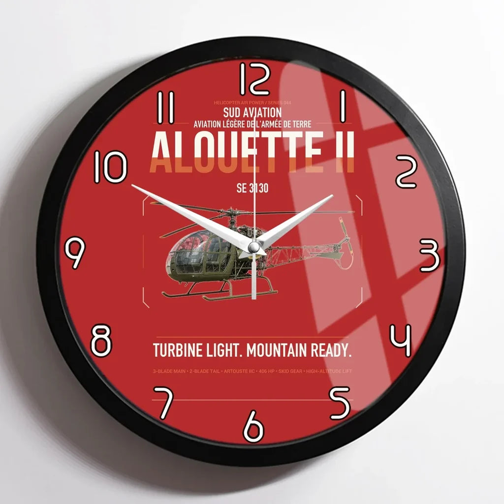 Sud Aviation SE 3130 Alouette II design on red framed wall clock