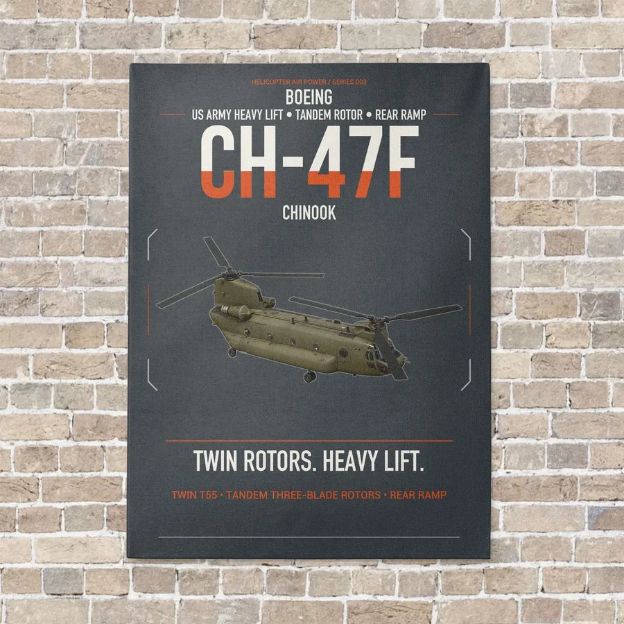Boeing CH-47F Chinook vertical canvas print - no frame - gray background