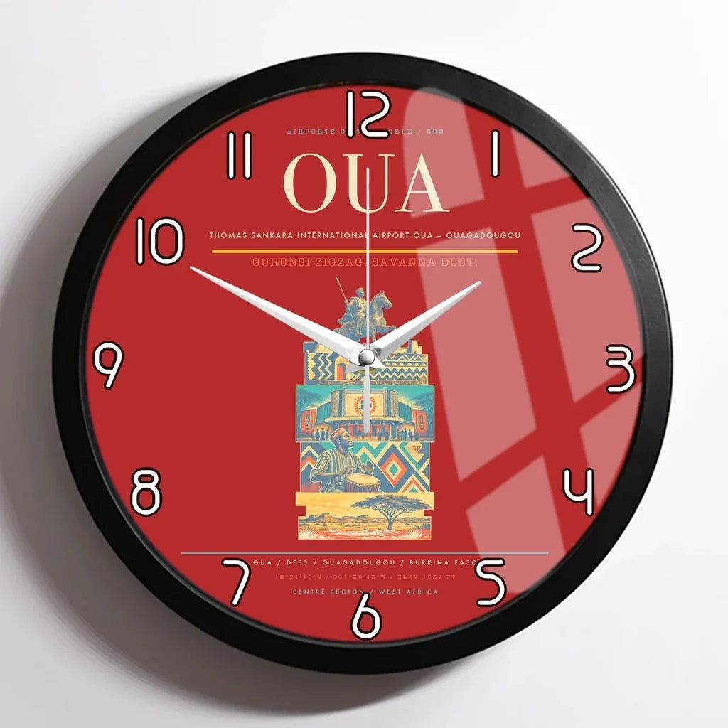 Thomas Sankara International Airport (OUA) design on red framed wall clock