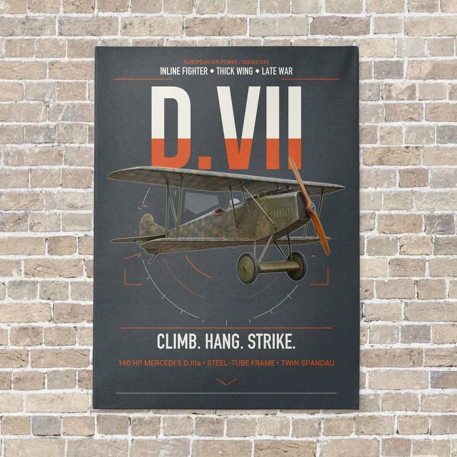 Fokker D.VII vertical canvas print - no frame - gray background