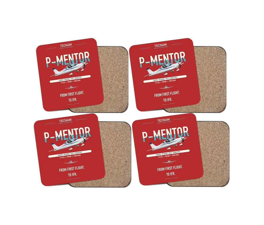 Tecnam P-Mentor design on red 4 pieces set coaster