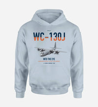 Thumbnail for WC-130J Hurricane Hunter design on light blue double-side hoodie, single-side print