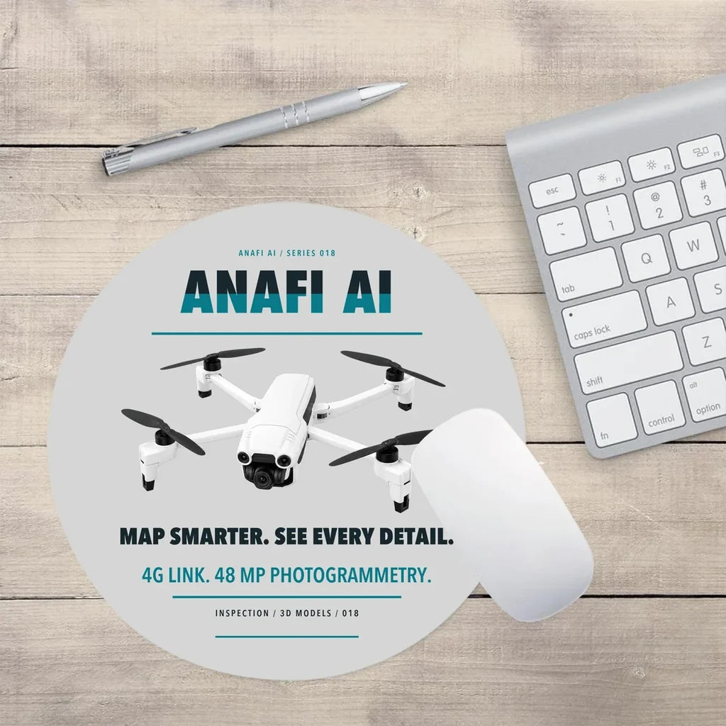 Parrot ANAFI Ai design on light gray round mouse pad