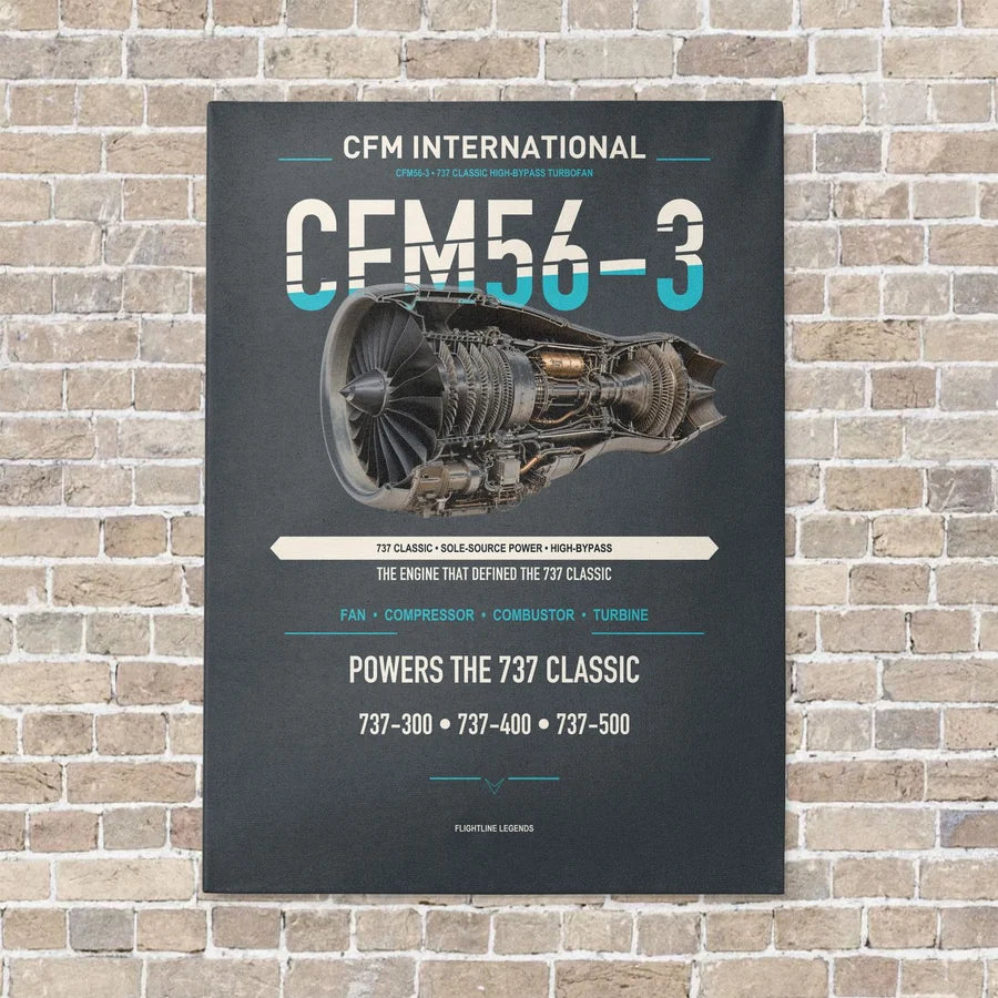 CFM56-3 vertical canvas print - no frame - gray background