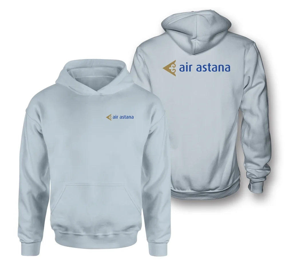Air Astana logo on light blue double side hoodie