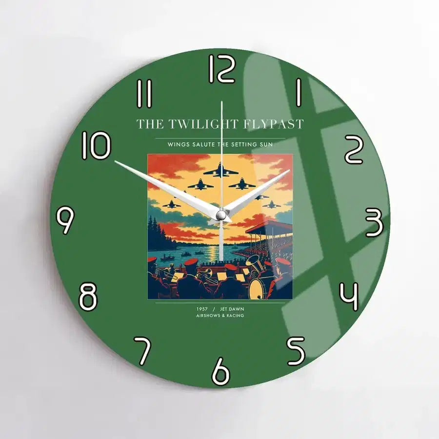 VINTAGE G4260 - The Twilight Flypast - Designed Wall Clocks design on green no-frame