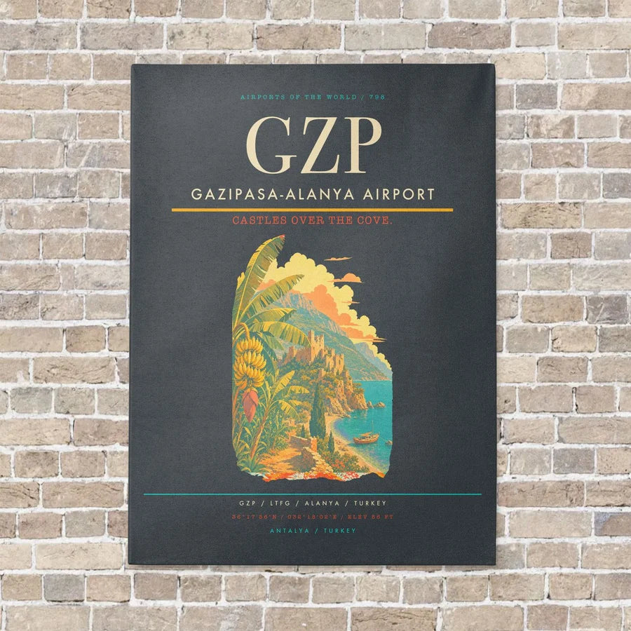 Gazipasa-Alanya Airport GZP vertical canvas print - no frame - gray background