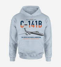 Thumbnail for C-141B Starlifter design on light blue double-side hoodie, single-side print