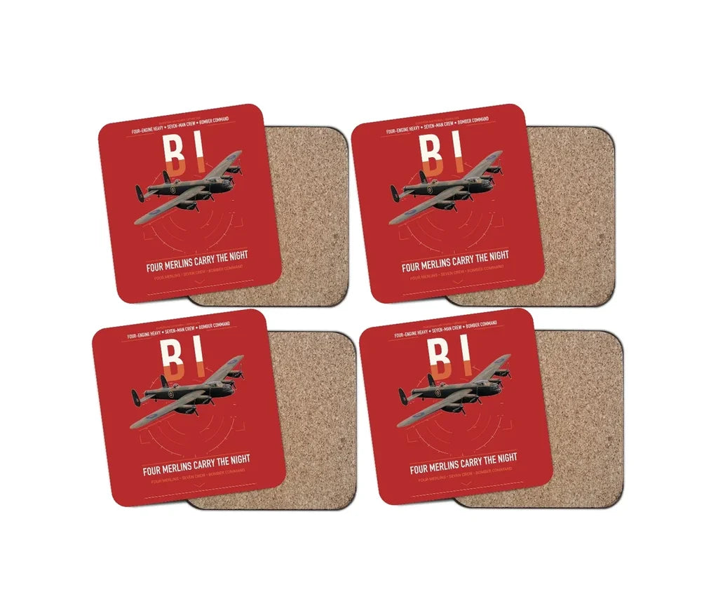 Avro Lancaster B I design on red 4 pieces set coaster