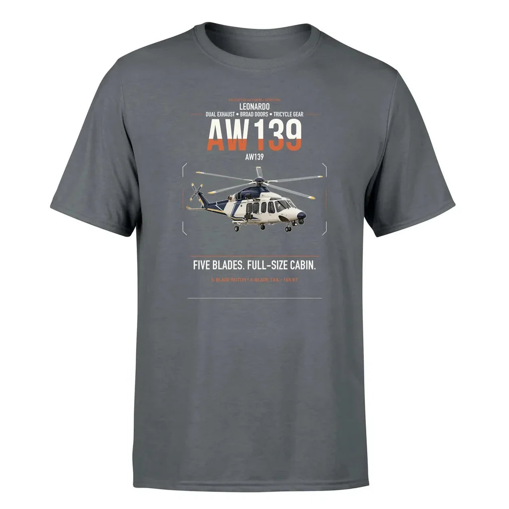 Leonardo AW139 design on gray t-shirt, single-side print