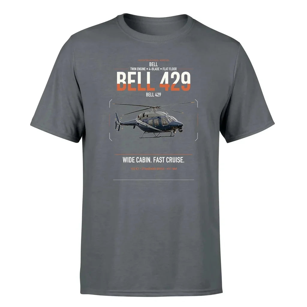Bell 429 design on gray t-shirt, single-side print