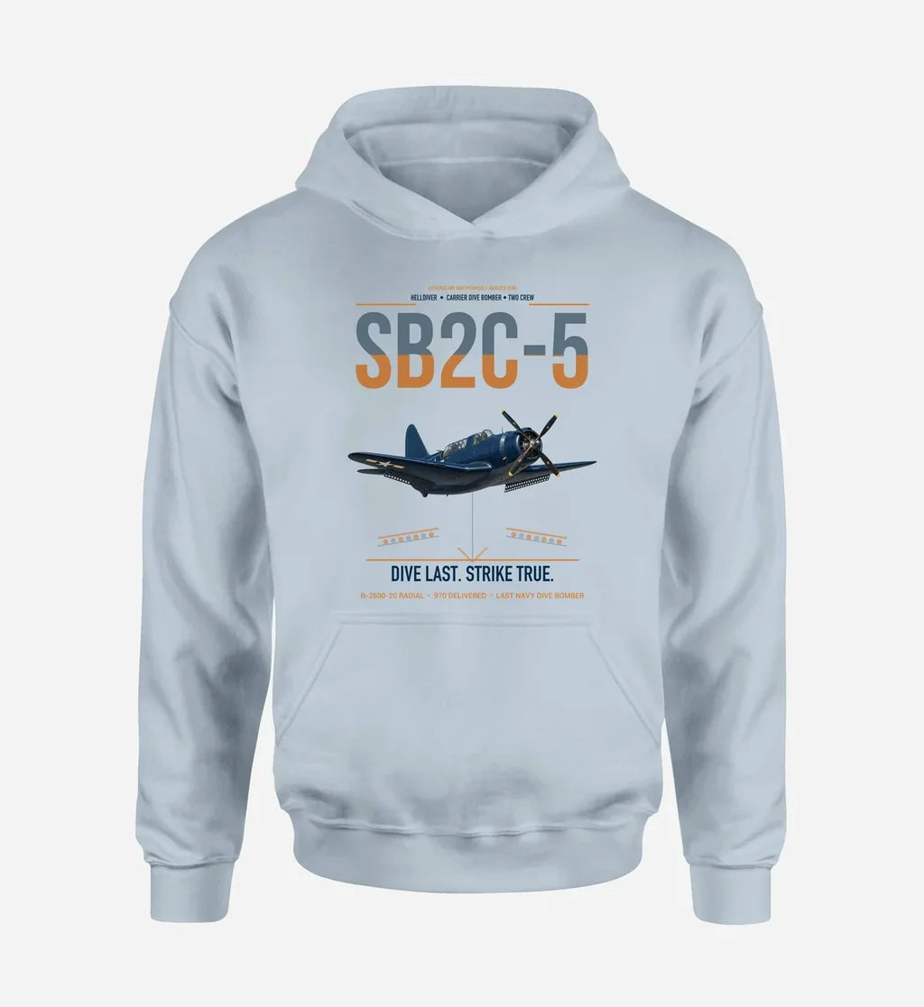 SB2C-5 Helldiver design on light blue double-side hoodie, single-side print