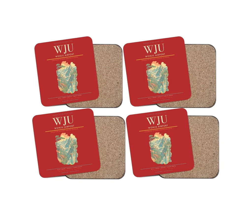 Wonju Airport (WJU) design on red 4 pieces set coaster