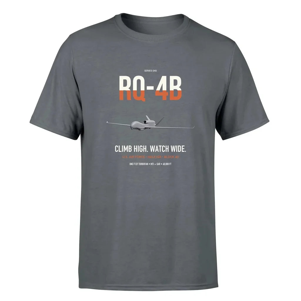 RQ-4B Global Hawk design on gray double-side t-shirt, single-side print