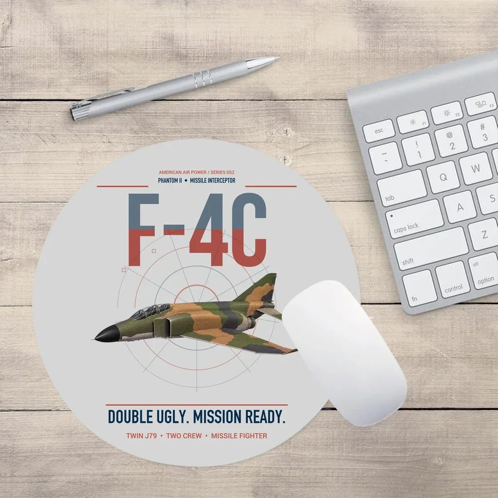 F-4C Phantom II design on light gray round mouse pad