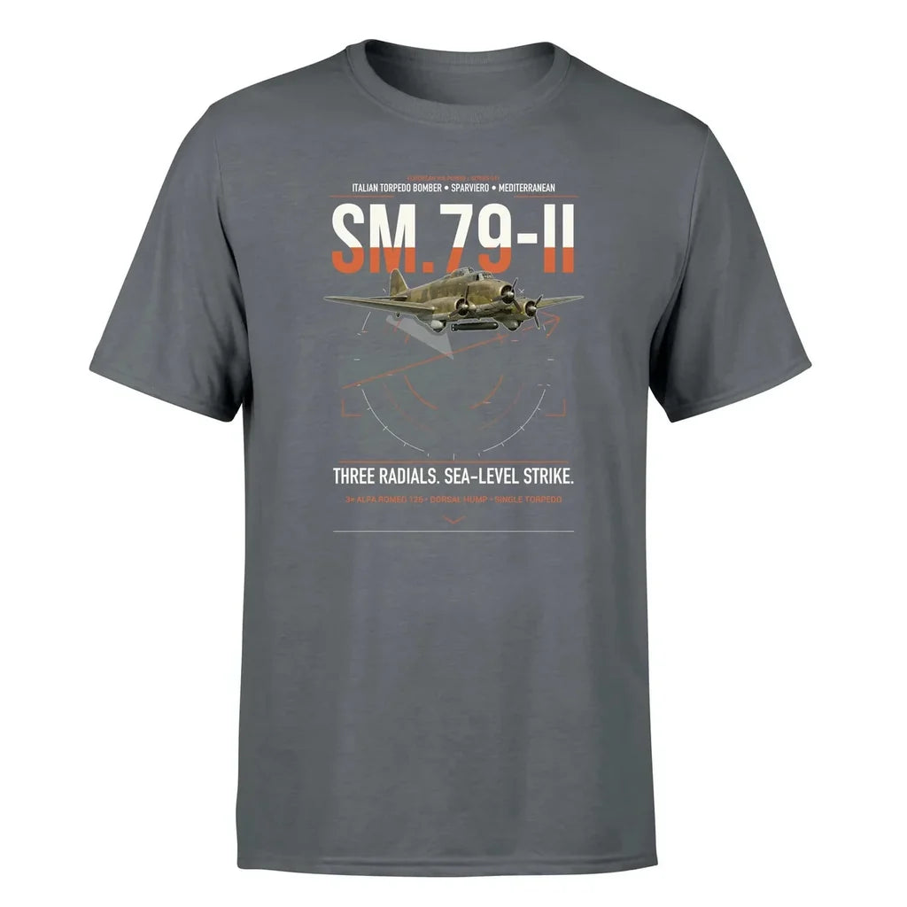 Savoia-Marchetti SM.79-II Sparviero design on gray t-shirt, single-side print