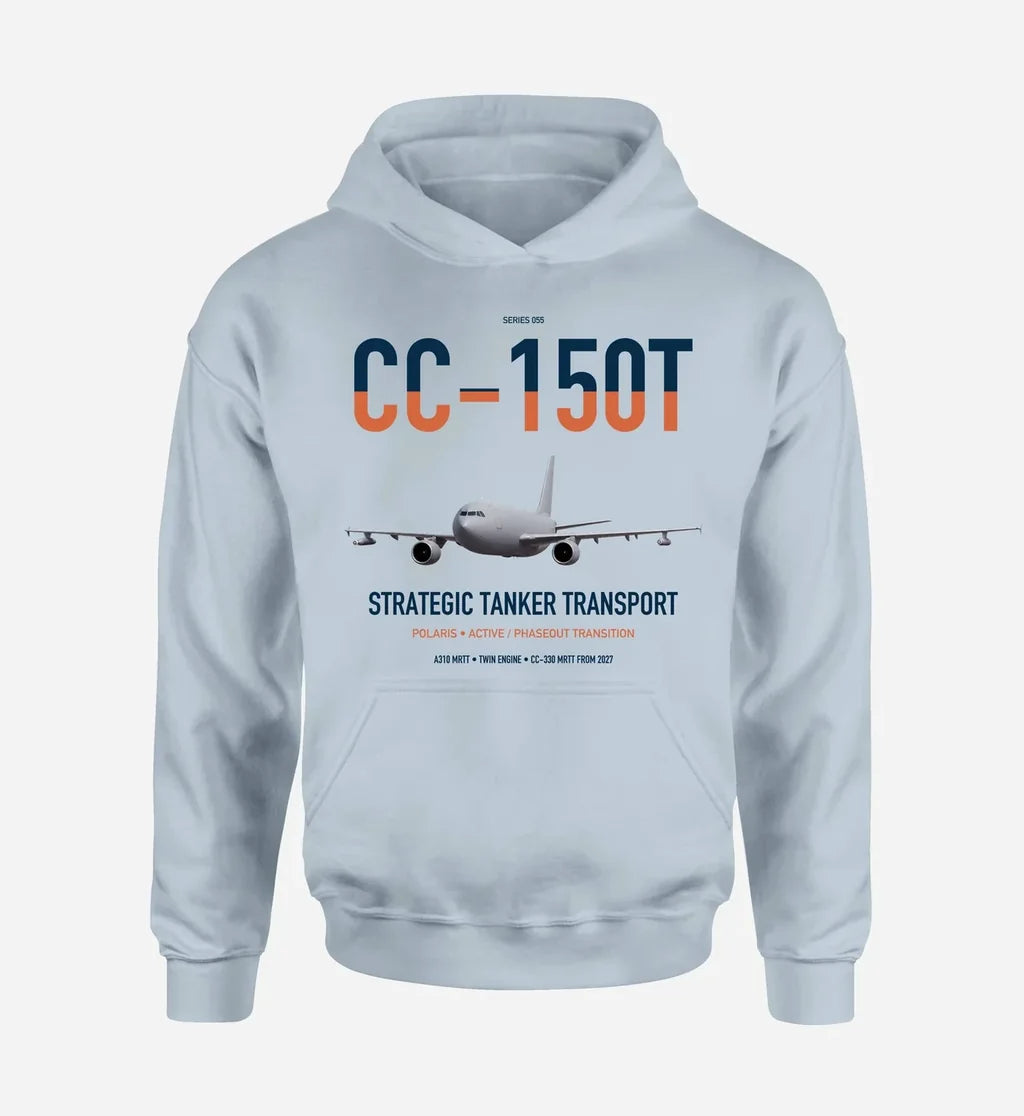 Airbus CC-150T Polaris design on light blue double-side hoodie, single-side print