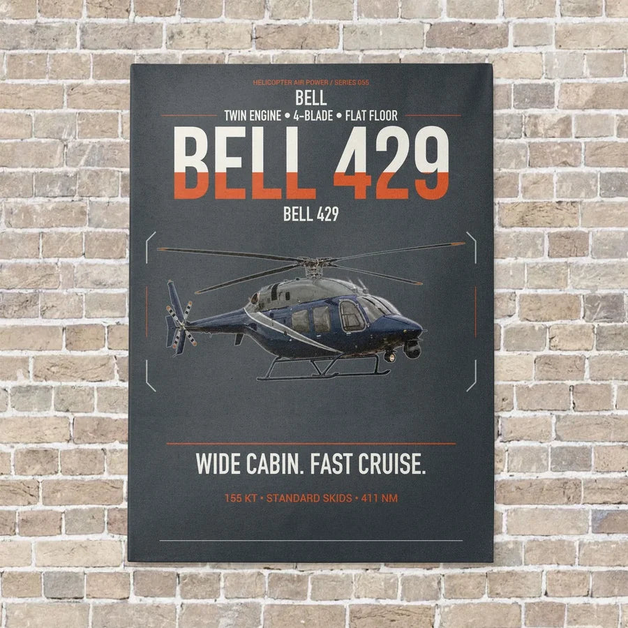 Bell 429 vertical canvas print - no frame - gray background