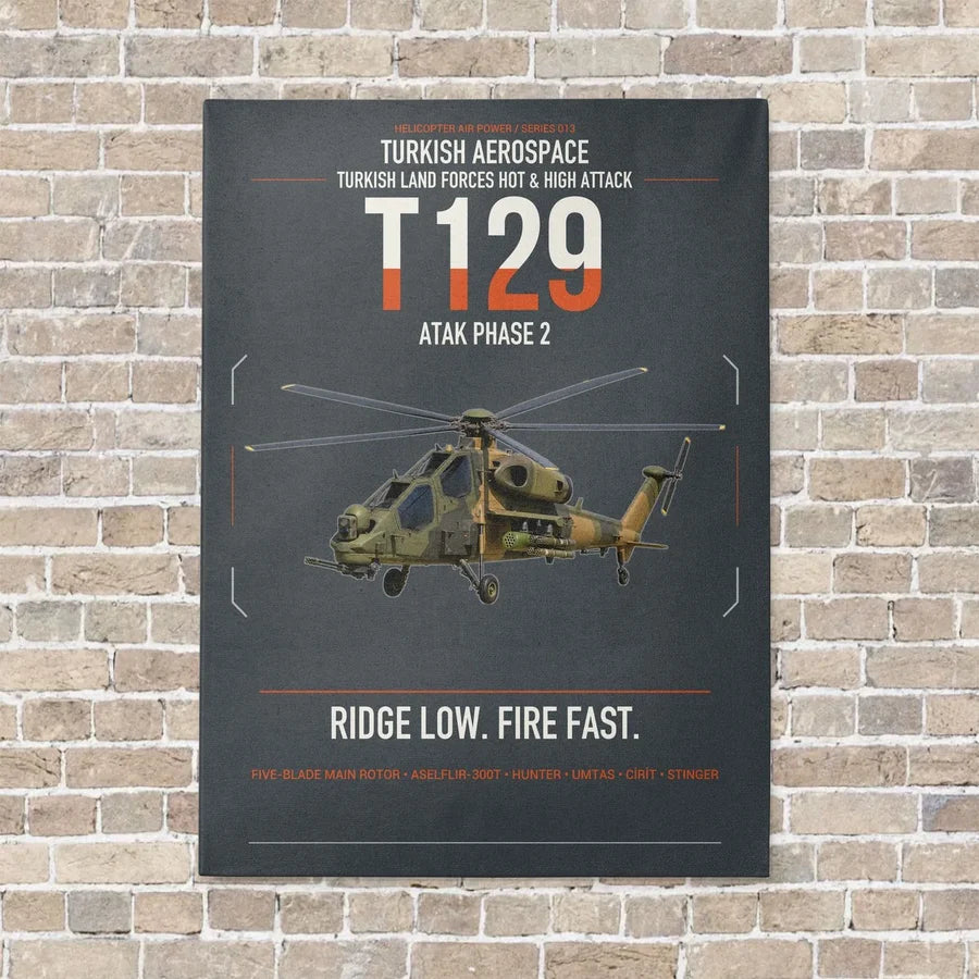 Turkish Aerospace T129 ATAK Phase 2 vertical canvas print - no frame - gray background