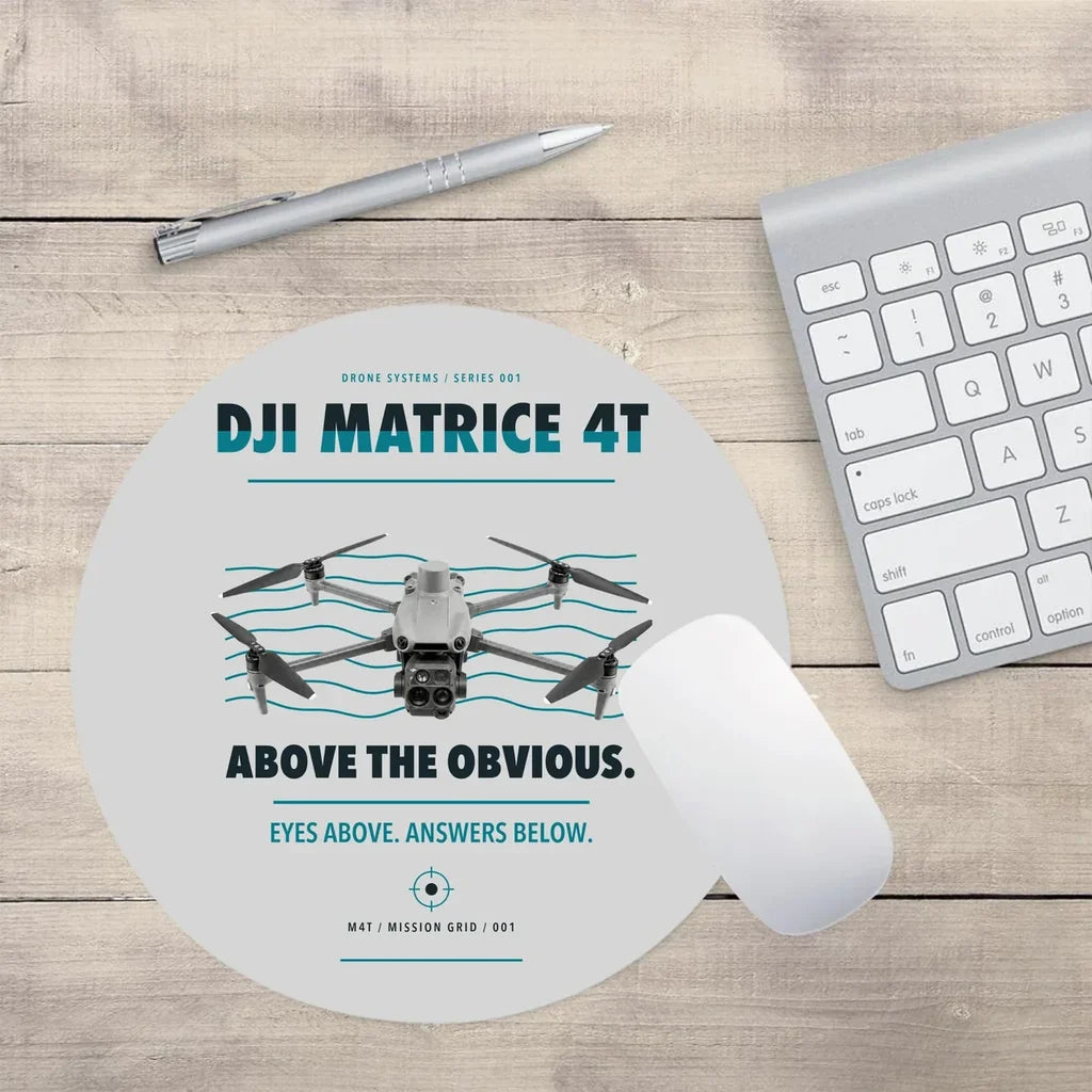 DJI Matrice 4T design on light gray round mouse pad