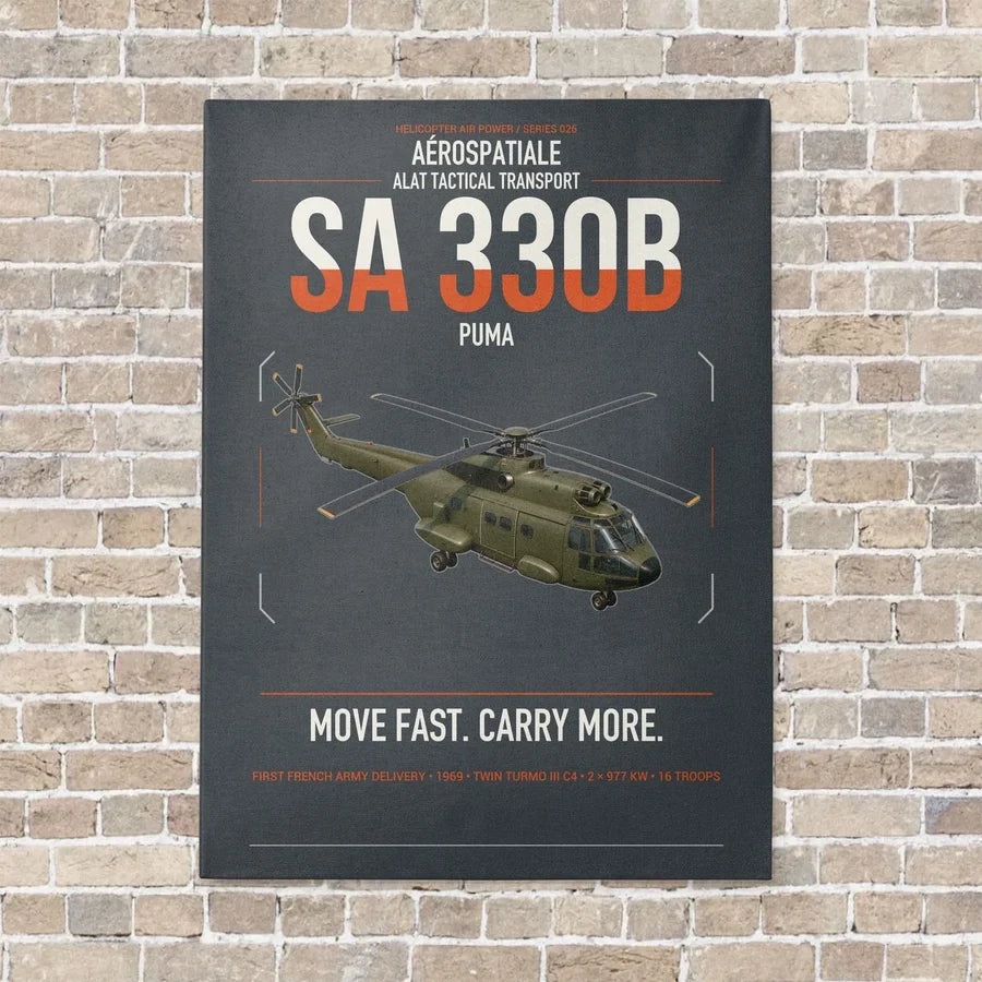 Aérospatiale SA 330B Puma vertical canvas print - no frame - gray background