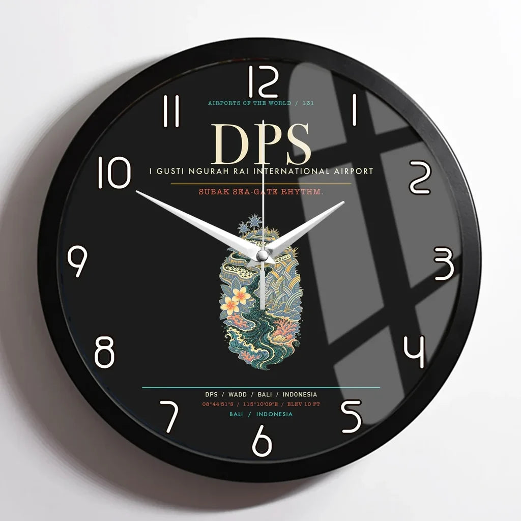 I Gusti Ngurah Rai International Airport Bali DPS - Subak Sea-Gate Rhythm Wall-Clock Framed - Black