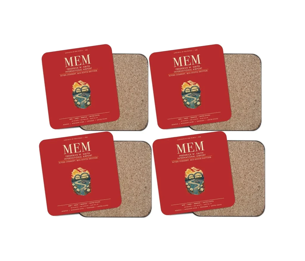 Frederick W. Smith International Airport Memphis (MEM) design on red 4 pieces set coaster