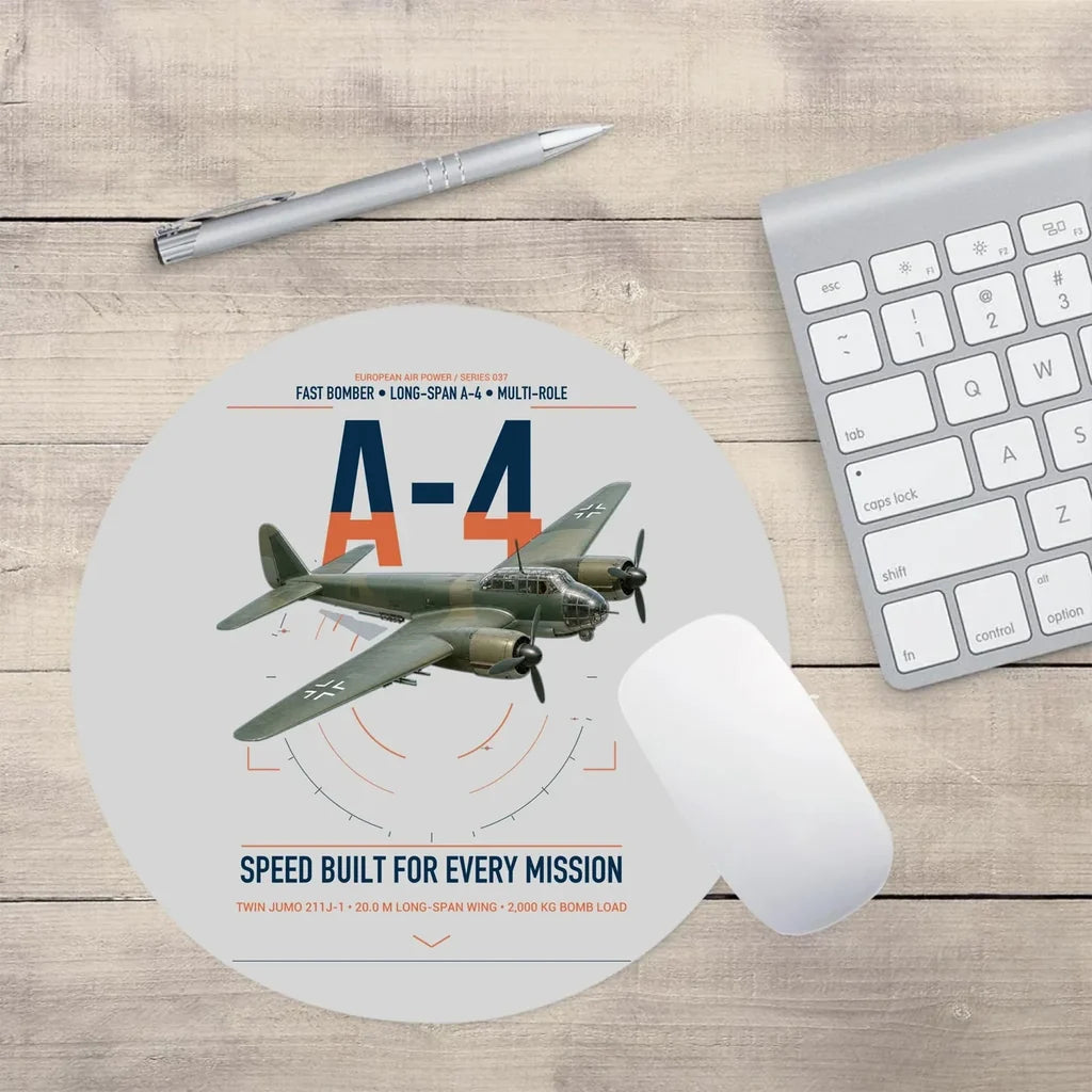 Junkers Ju 88A-4 design on light gray round mouse pad