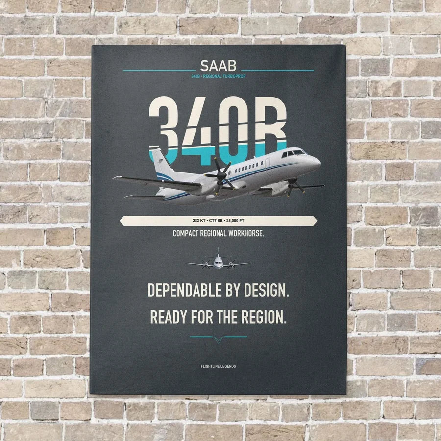 Saab 340B vertical canvas print - no frame - gray background