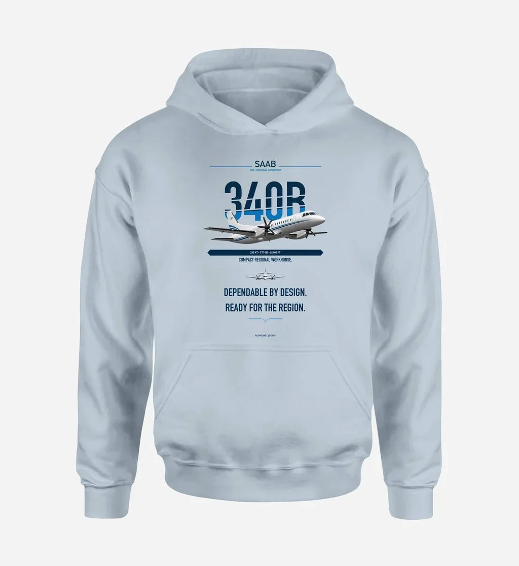 Saab 340B design on light blue hoodie single side