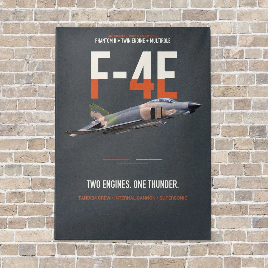 F-4E Phantom II Two Engines One Thunder vertical canvas print - no frame - gray background