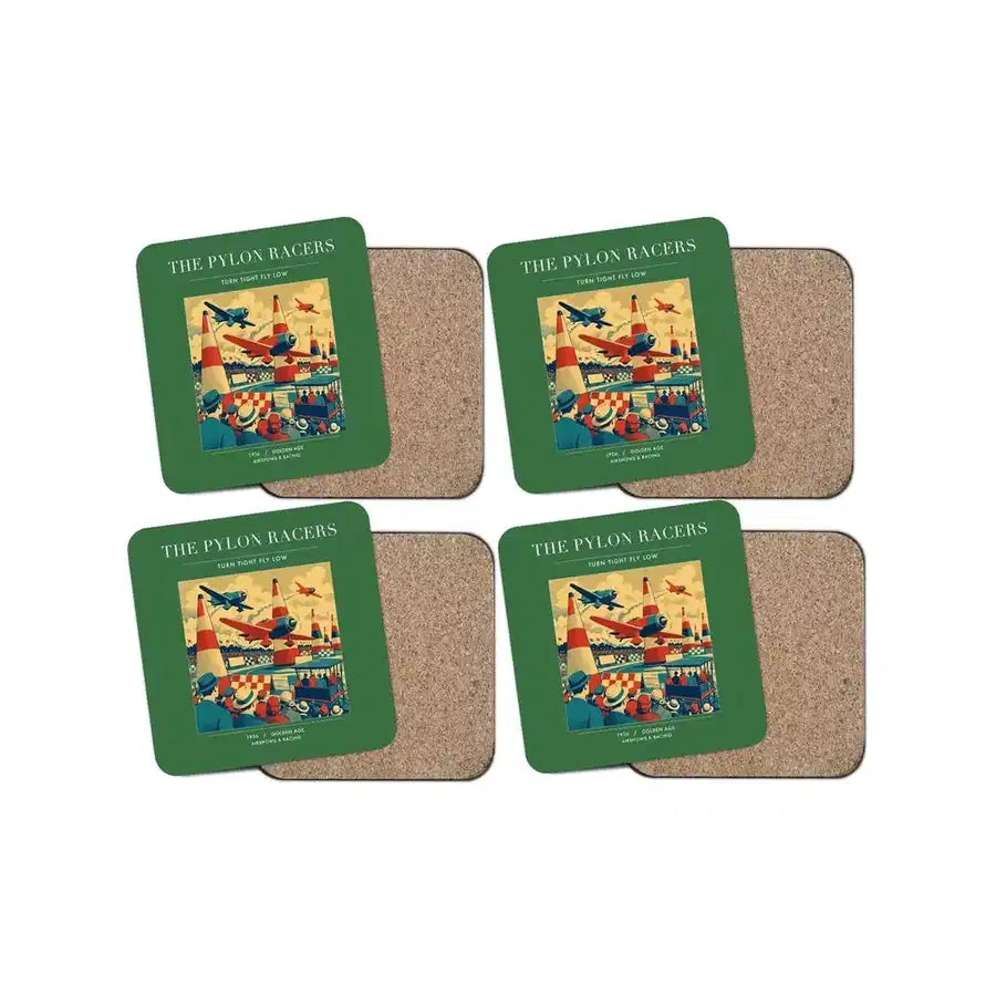 The Pylon Racers - Designed Coasters design on green 4-pieces-set