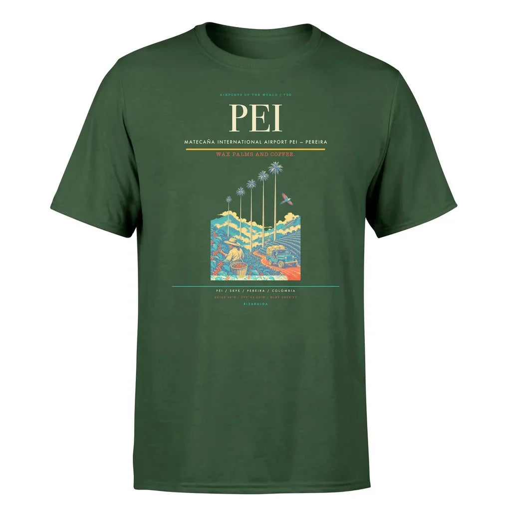Matecaña International Airport (PEI) T-Shirt single-side front print in Dark Green | matecaña-international-airport-pei-double-side-t-shirt