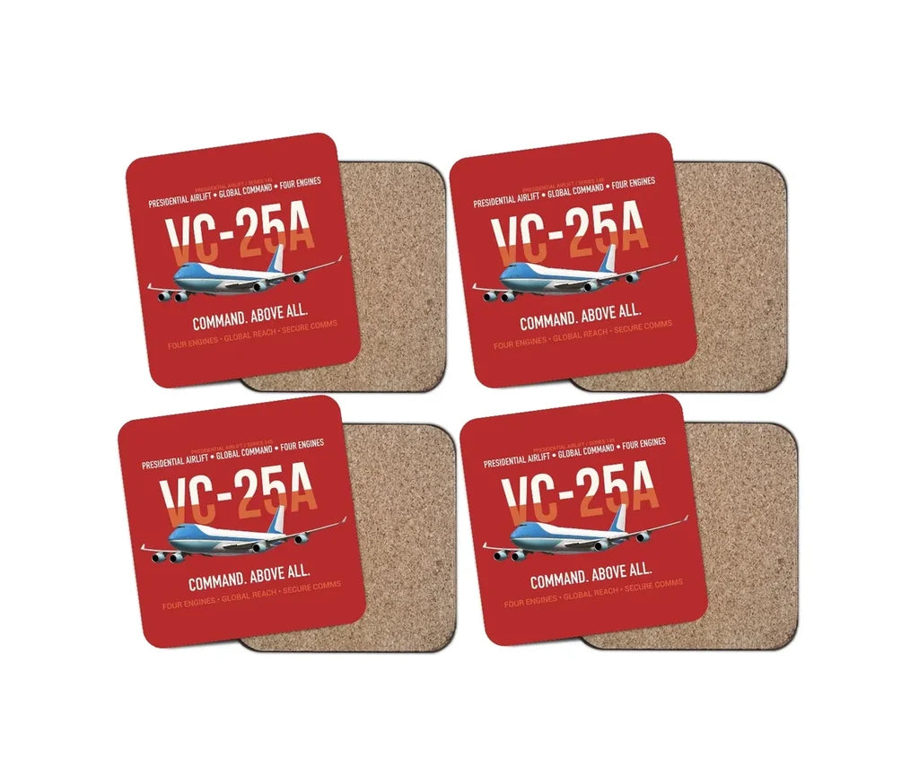 VC-25A Air Force One Presidential Airlift design on red 4 pieces set coaster