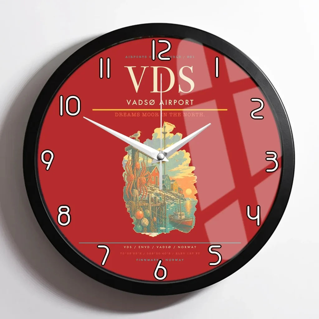 Vadsø Airport (VDS) design on red framed wall clock