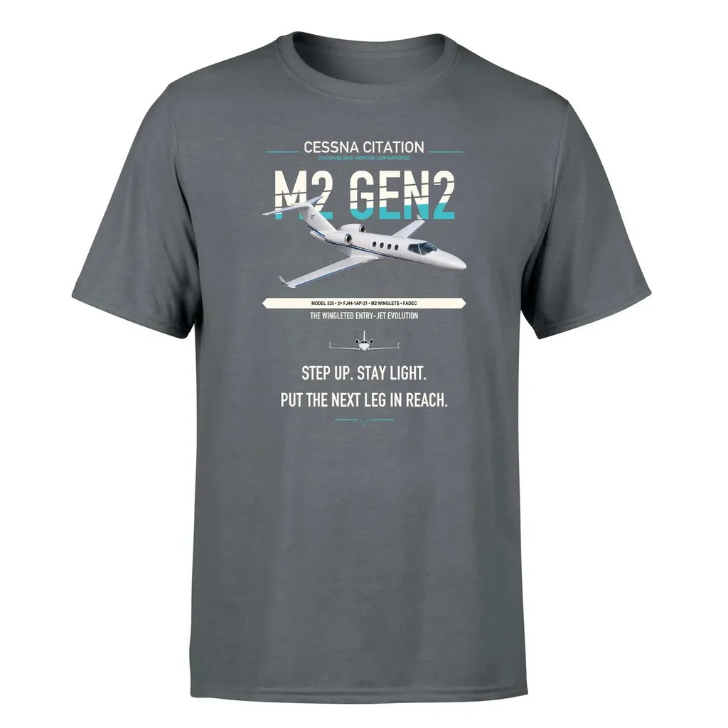 Cessna Citation M2 Gen2 design on gray double-side t-shirt, single-side print
