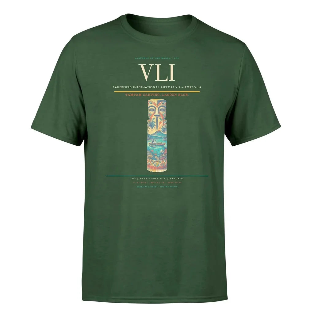Bauerfield International Airport (VLI) T-Shirt single-side front print in Dark Green | bauerfield-international-airport-vli-double-side-t-shirt