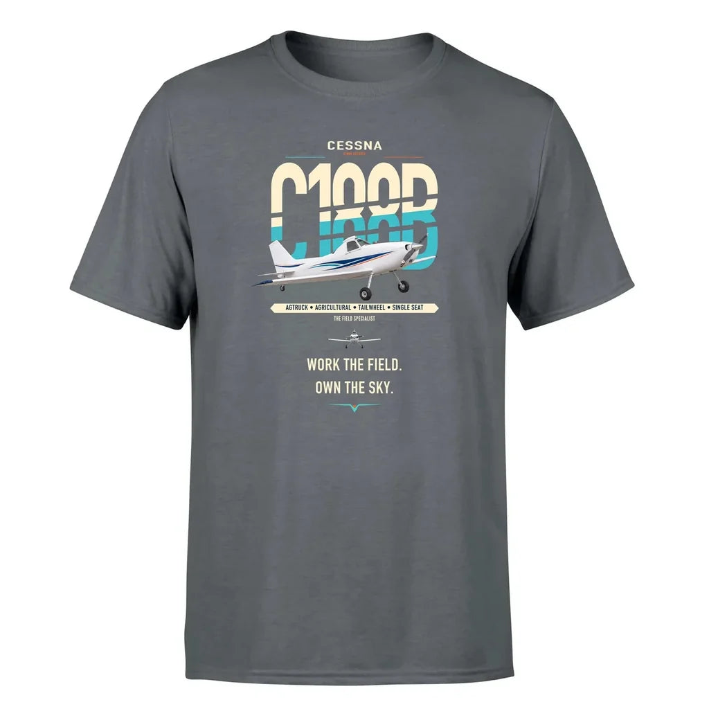 Cessna A188B AgTruck design on gray t-shirt, single-side print