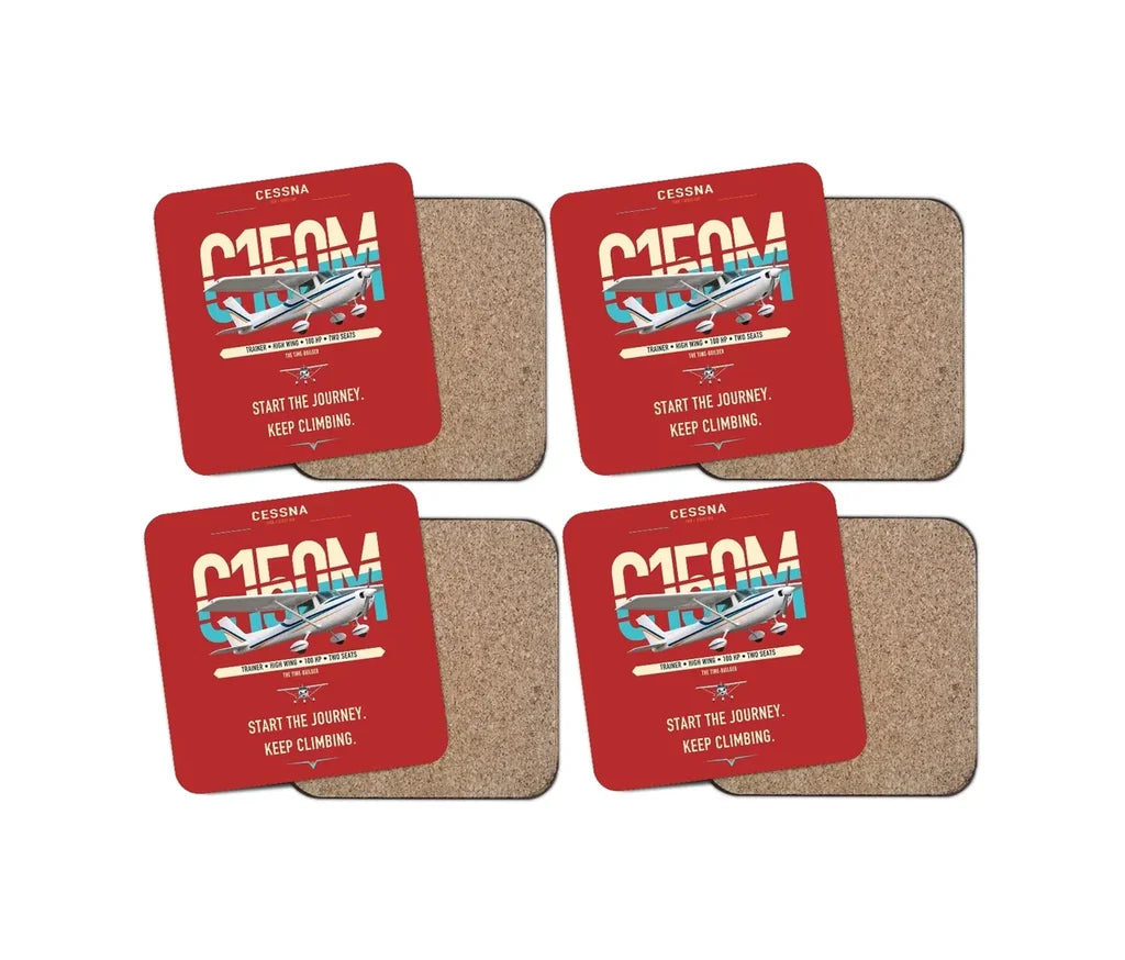 Cessna 150M design on red 4 pieces set coaster