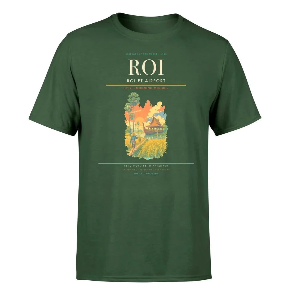 Roi Et Airport (ROI) T-Shirt single-side front print in Dark Green | roi-et-airport-roi-double-side-t-shirt