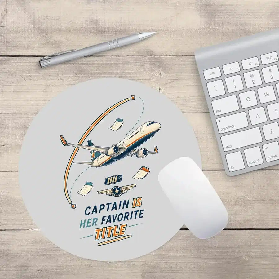 Captain Is Her Favorite Title design on light gray round mouse pad