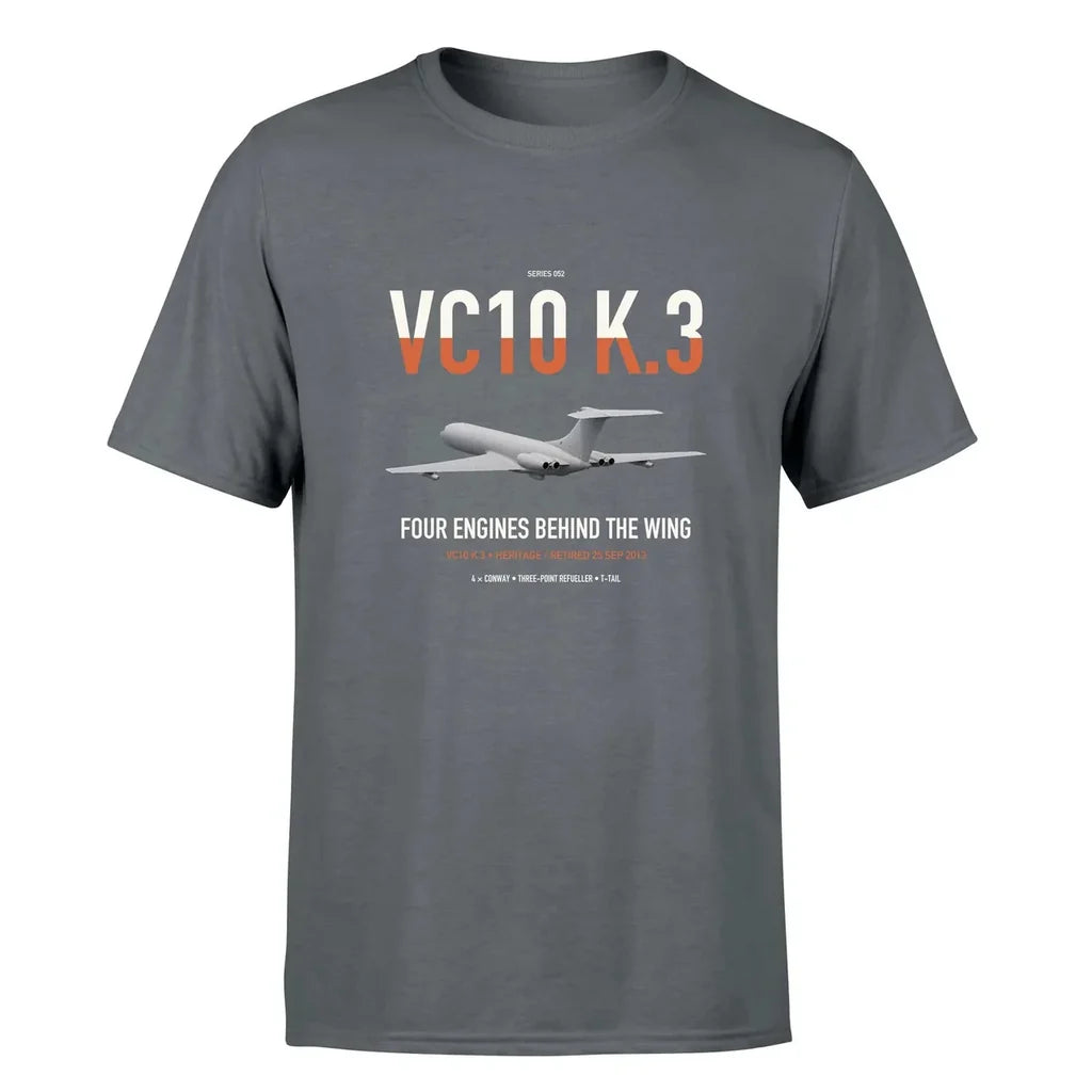Vickers VC10 K.3 design on gray double-side t-shirt, single-side print