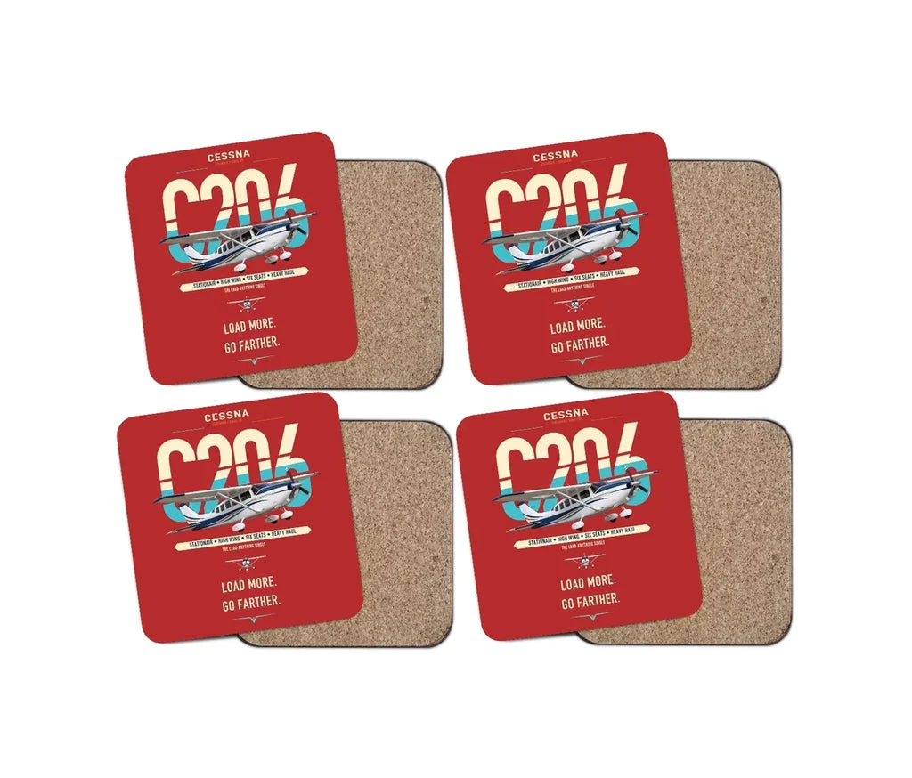 Cessna 206 Stationair design on red 4 pieces set coaster