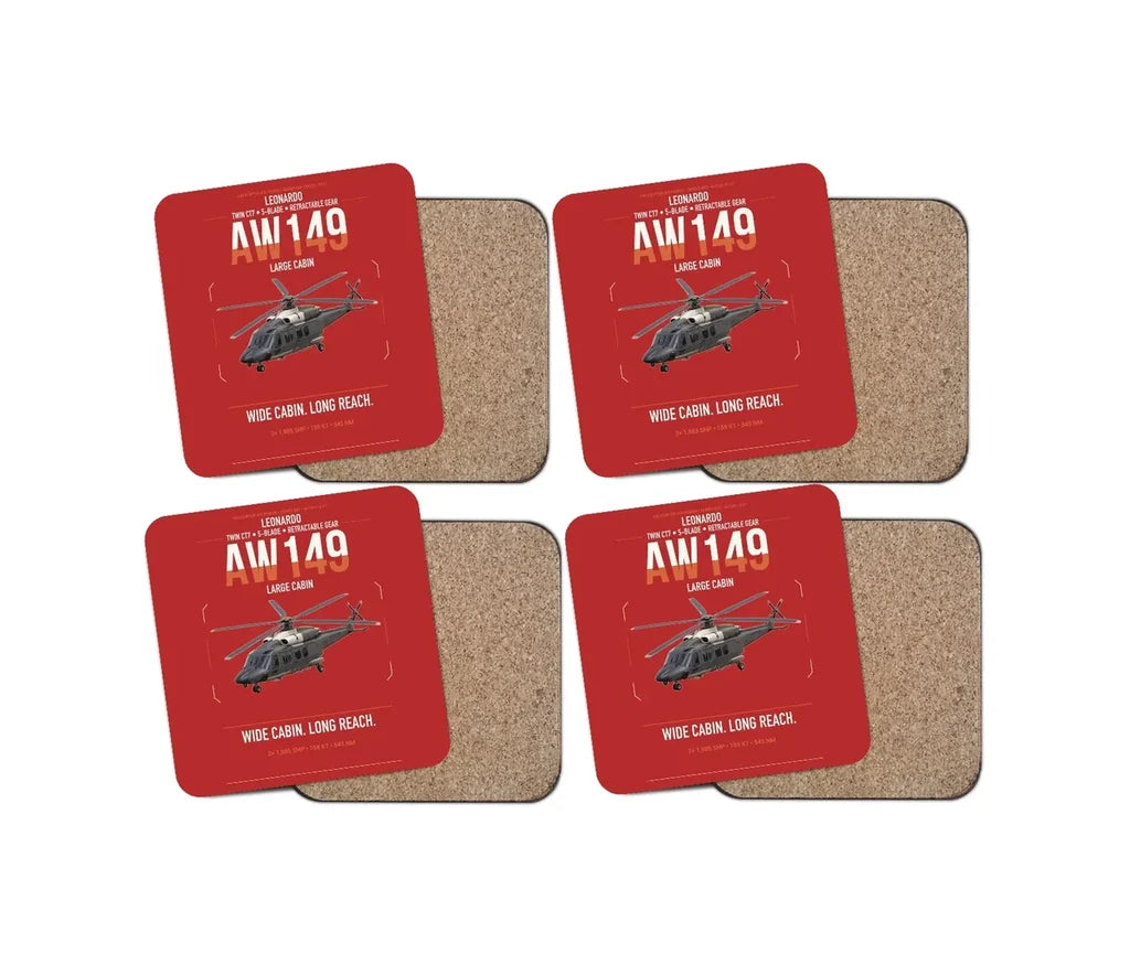 Leonardo AW149 design on red 4 pieces set coaster